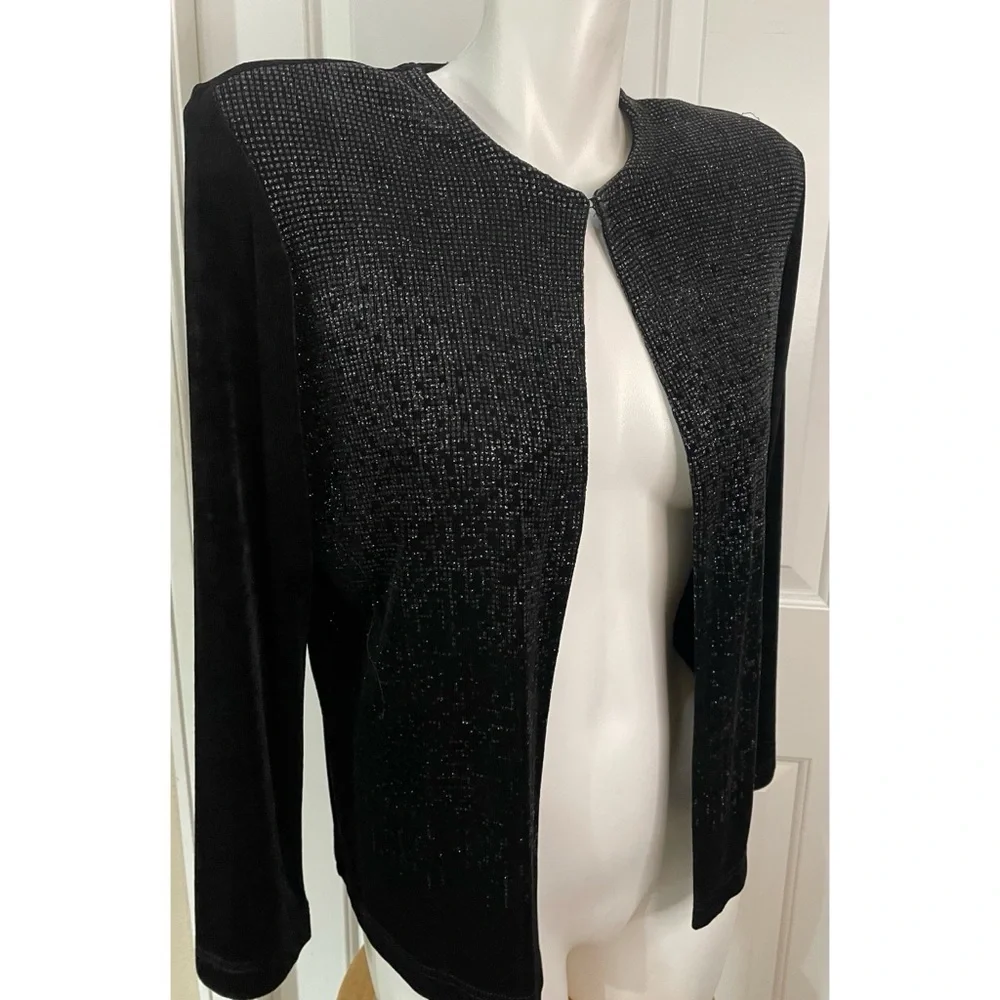Softwear Petites by Mark Singer Sparkle Black Cardigan Top Womens Sm Petite Vtg - Picture 2 of 8